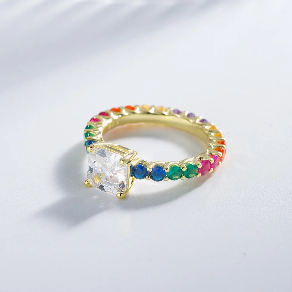 SILVERELLI High Carbon Diamond Ring with Coloured Row Diamond 925 Sterling Silver