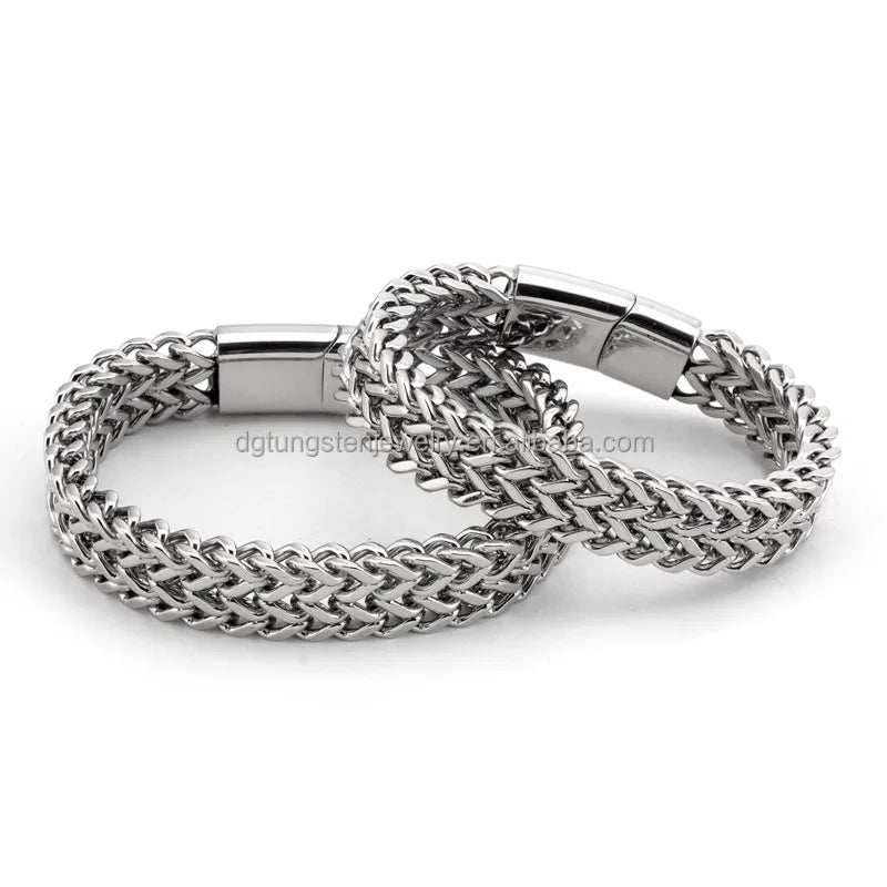DGTungsten Stainless Steel Trendy Chain Bracelet with Magnetic Clasp for Men's Wedding Engagement Anniversary Gift