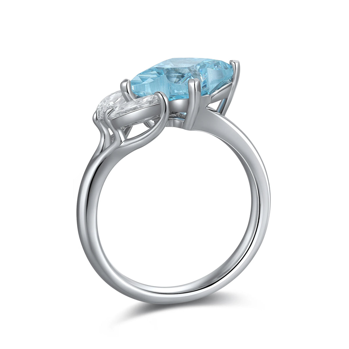 Gemfiori Luster Eternal 925 Silver Diamond Rings Royal Blue Cubic Zirconia Pear Engagement Ring
