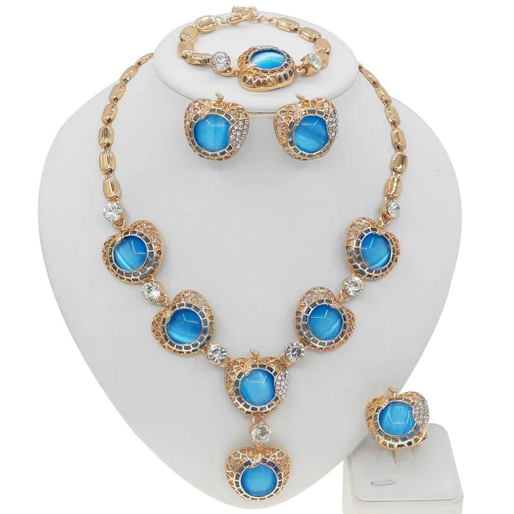 Zhuerrui Very Big Earring Heart I Love You Xoxo Jewelry Sets Tricolor Lovely Women Brazilian Necklace Jewelry Set in Stock