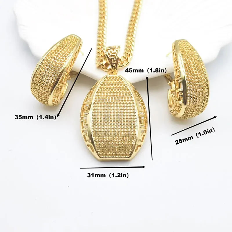 Luxury 18k Gold Plated Italian Bridal Jewelry Set for Women Wedding Necklace and Earrings for Parties Made From Brass