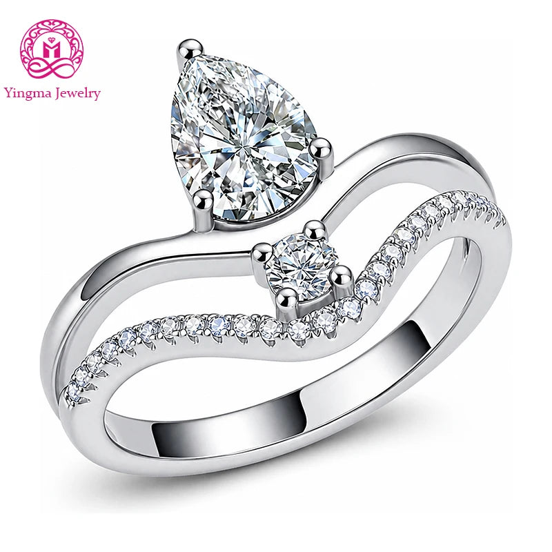 Gemfiori Unique Two Row Crossover Lab Grown Diamond Ring 1CT D VVS1 Pear Cut 9K/10K/14K/18K/PT950 Real Gold Women Premium Fine Jewelry