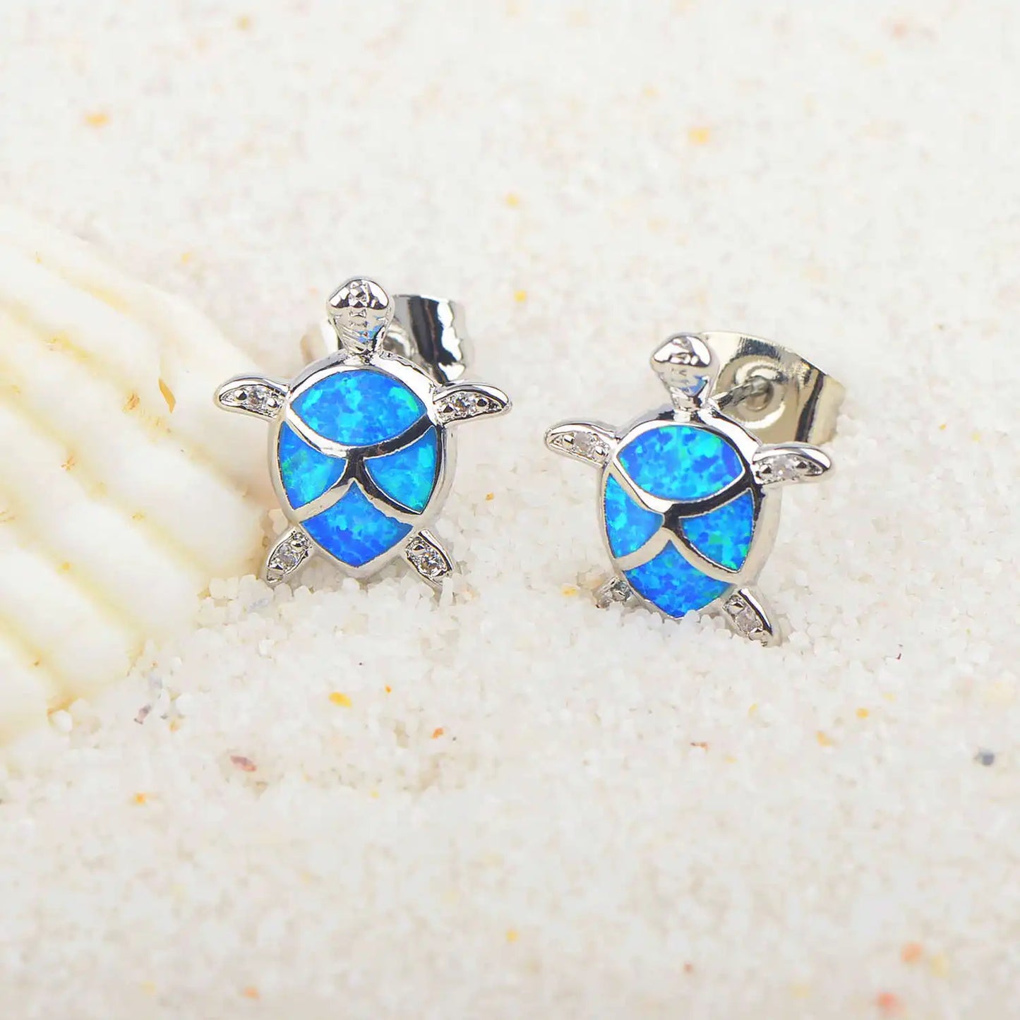 Adorable Baby Turtle Opal Drop Earrings Dainty Ocean Honu Jewelry for Beach Lovers Brass Christian