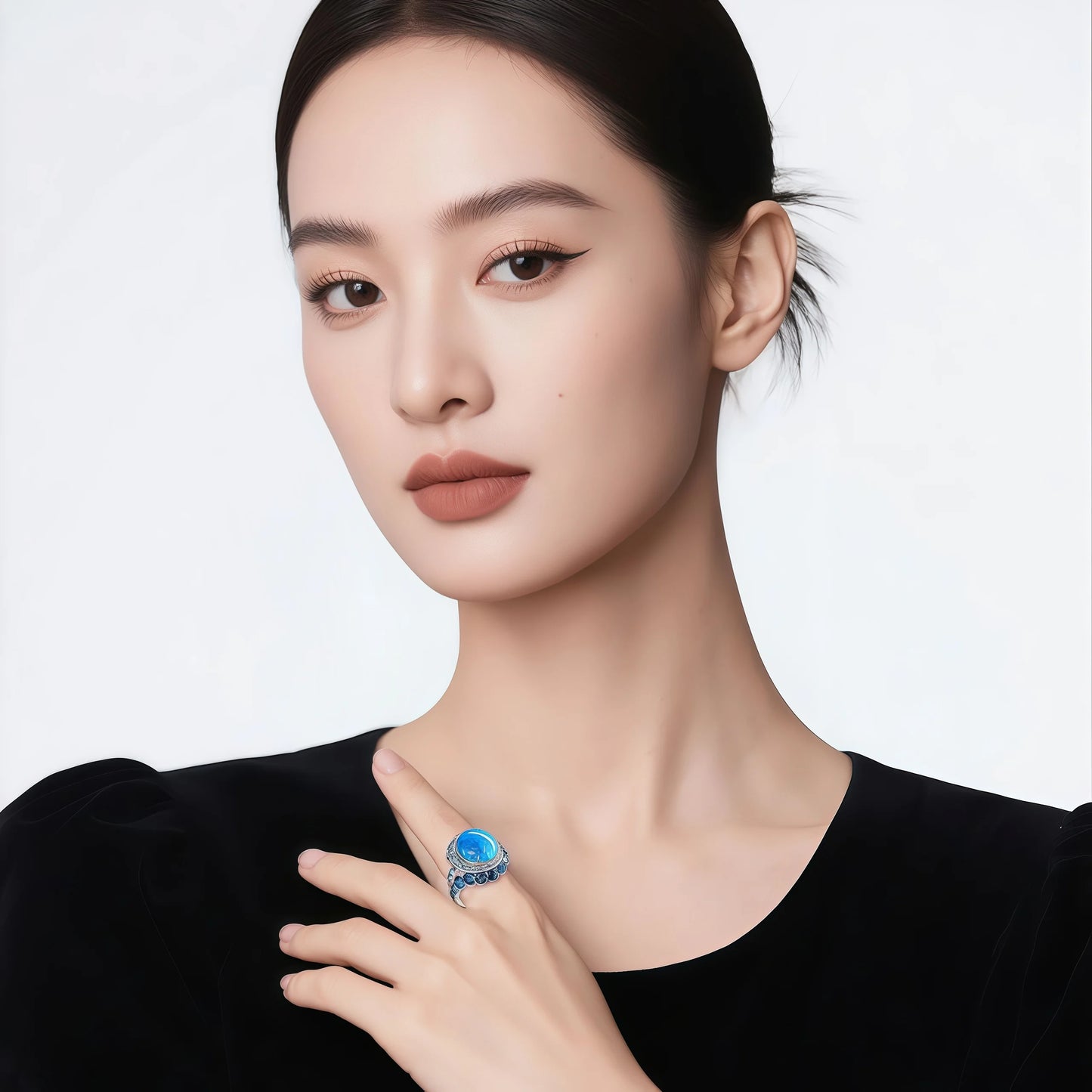 MUSHAN Jewelry Factory 925 Sterling Silver Rings Luxury Blue Opal Egg with Blue High Carbon Diamond Ring Anniversary Jewelry