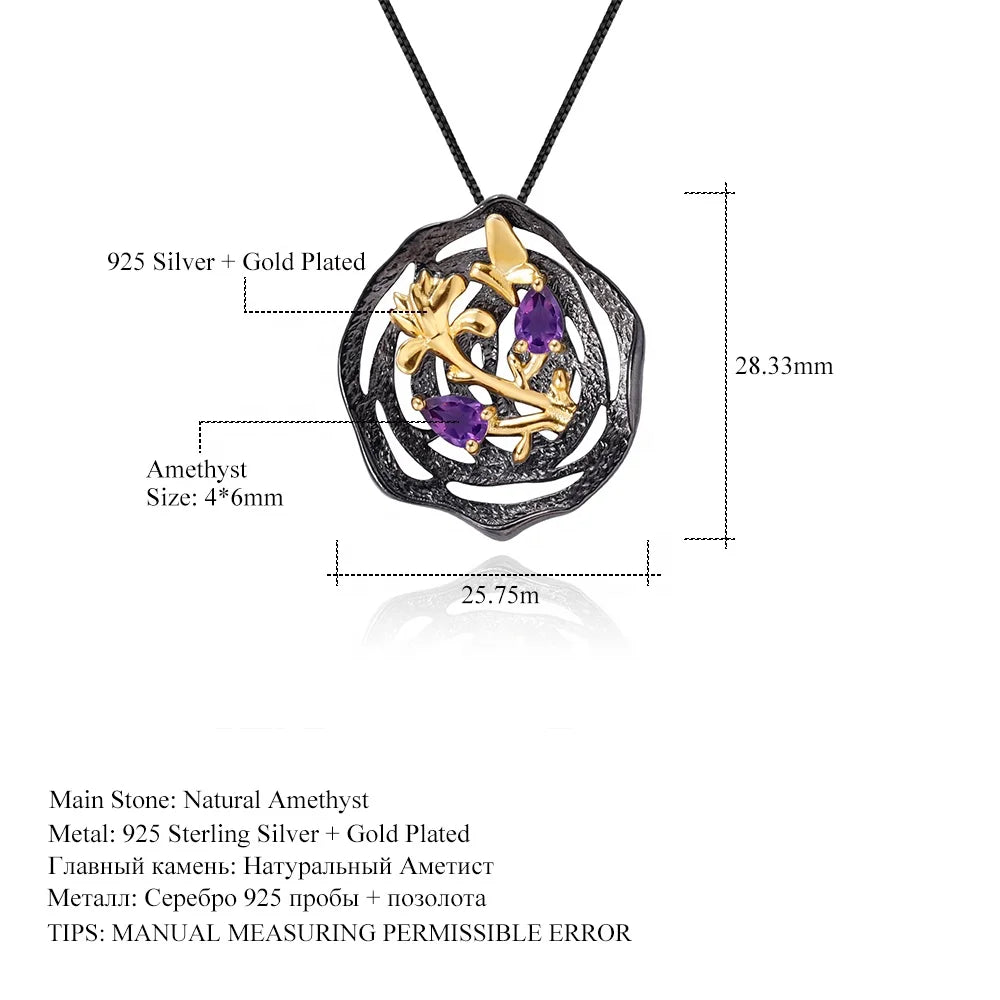 ArtistA Abiding Fine Jewelry Manufacturer Original Design Geometric Flower Natural Amethyst Gemstone 3Pieces Jewelry Set for Women S925