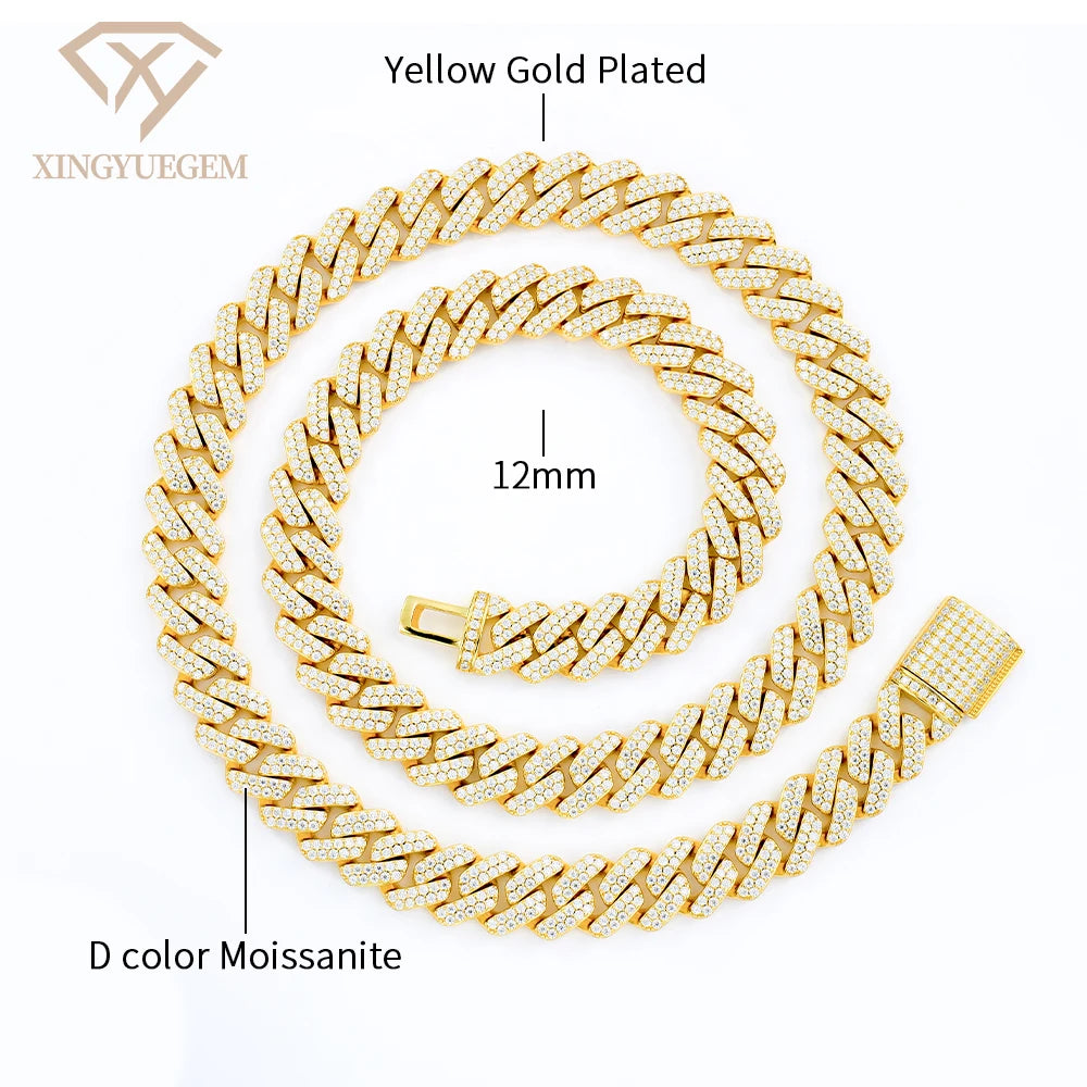 Men's 925 Sterling Silver Hip Hop Jewelry Vvs Iced Necklace 8-20mm Gra Certified Mossanite Moissanite Diamond Cuban Link Chain