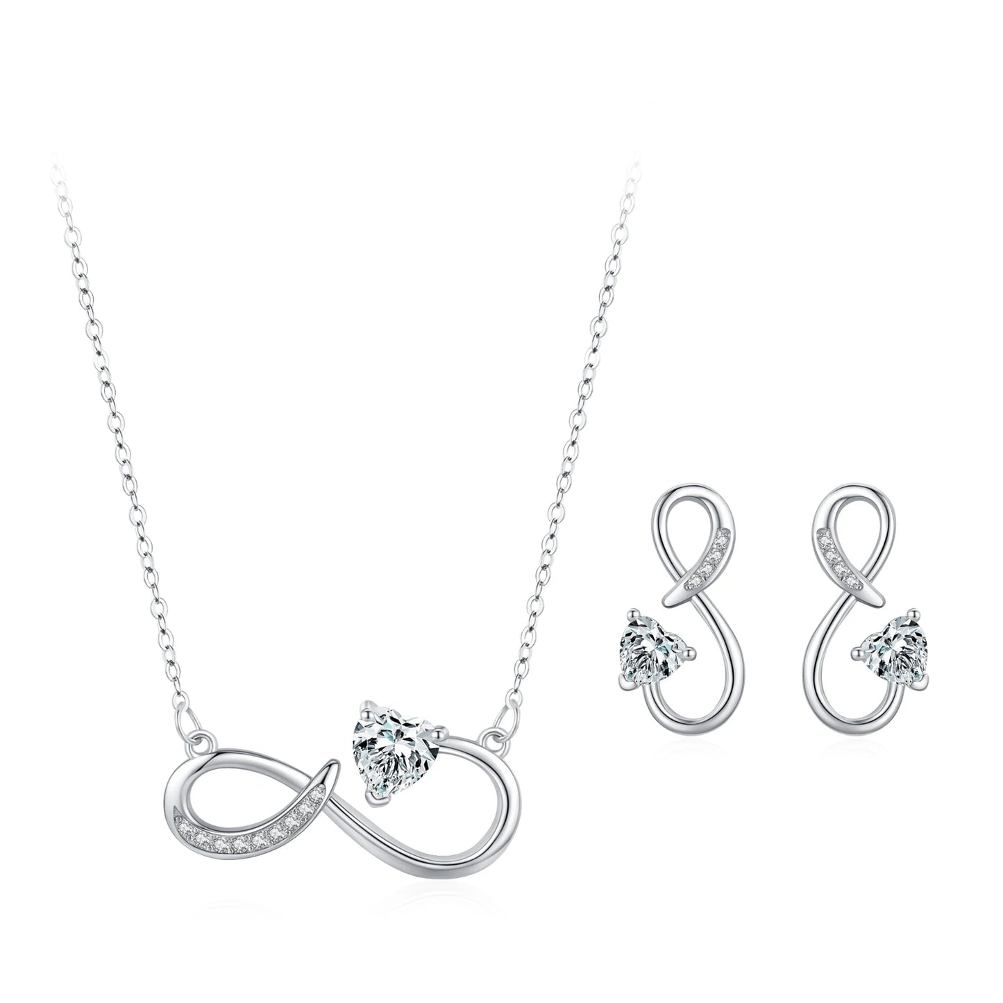 Ailmay 925 Sterling Silver Charm Heart Shining CZ Jewelry Set For Women Romantic Infinite Love Fine Jewelry Valentine's Day Gift