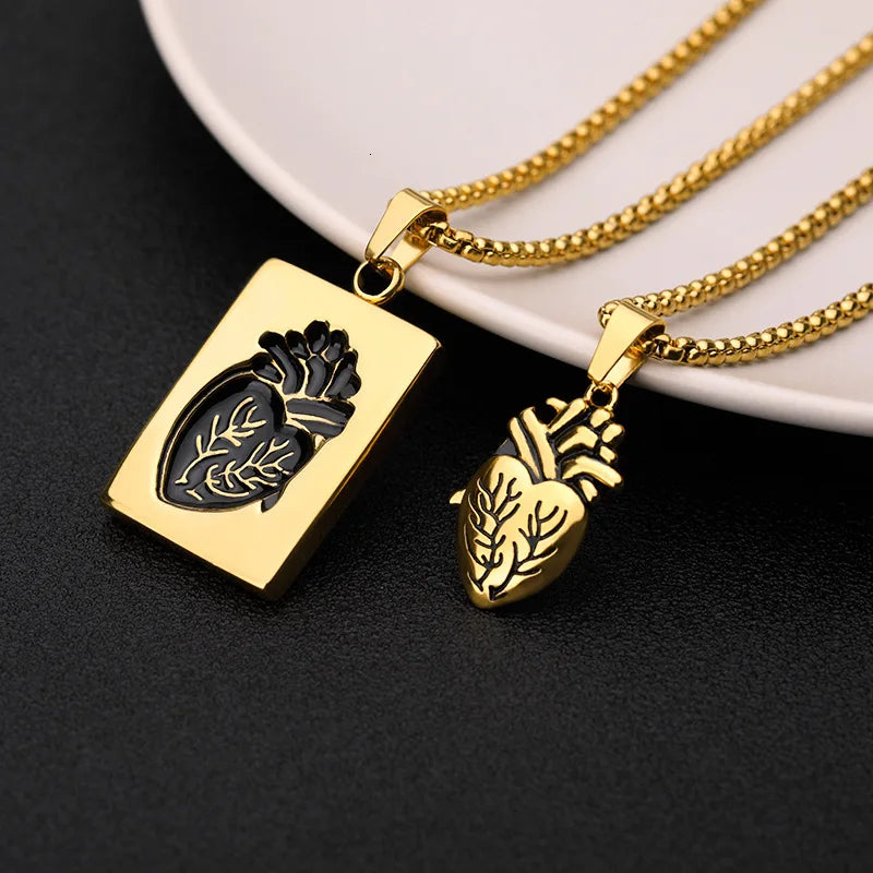 REBEL 2pcs/set Necklace Puzzle Jewelry Couple Collares Anatomical Heart Necklace Men Gift Stainless Steel Chain Alloy Pendant