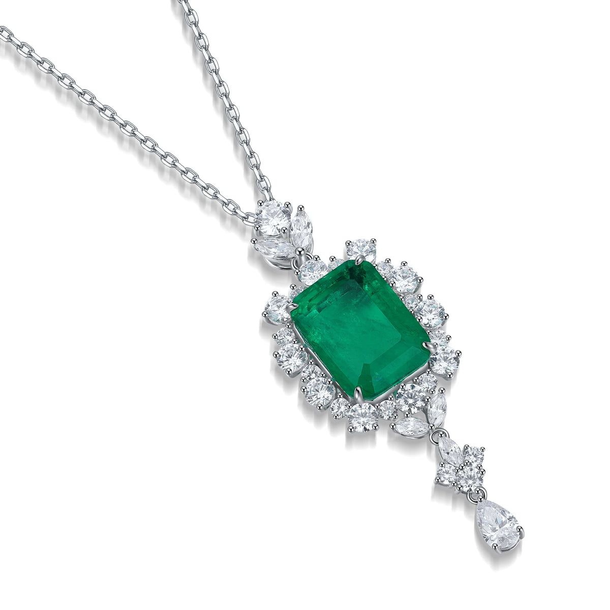 Gemfiori Anster 925 Sterling Silver High-quality Cultivated Emerald Necklace - Suitable for Parties or As a Gift