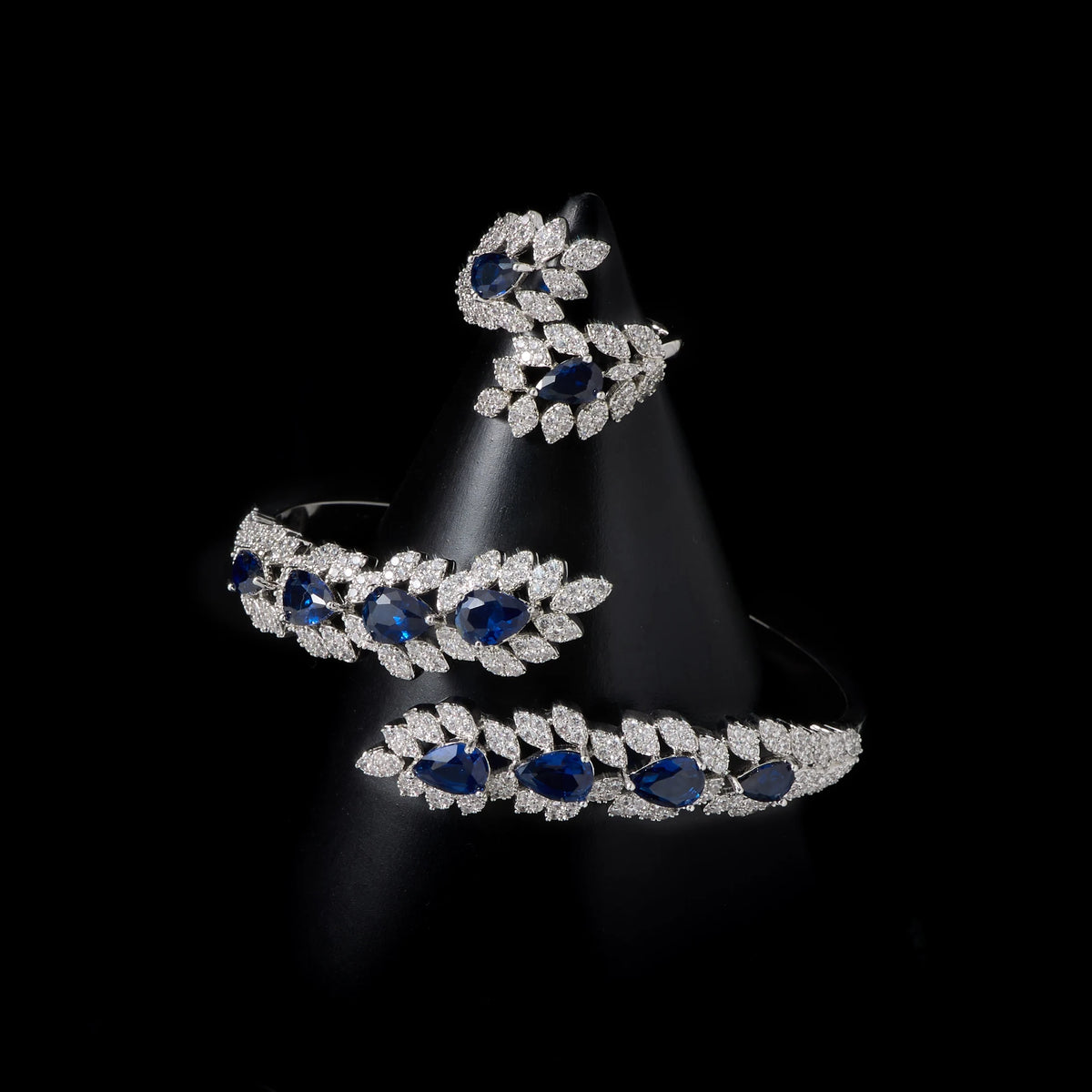 00056 New Arrival Luxury Designer Inspired Jewelry Exquisite Full of Colors Zircon Leaf Bracelet Bangle Ring Sets