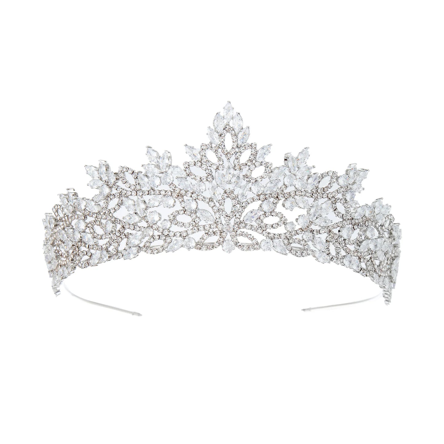 SLBRIDAL Luxury Sparkling Full Cubic Zircon Bridal Tiara Wedding Crown Pageant CZ Hair Accessories Women Girl Party Hair Jewelry