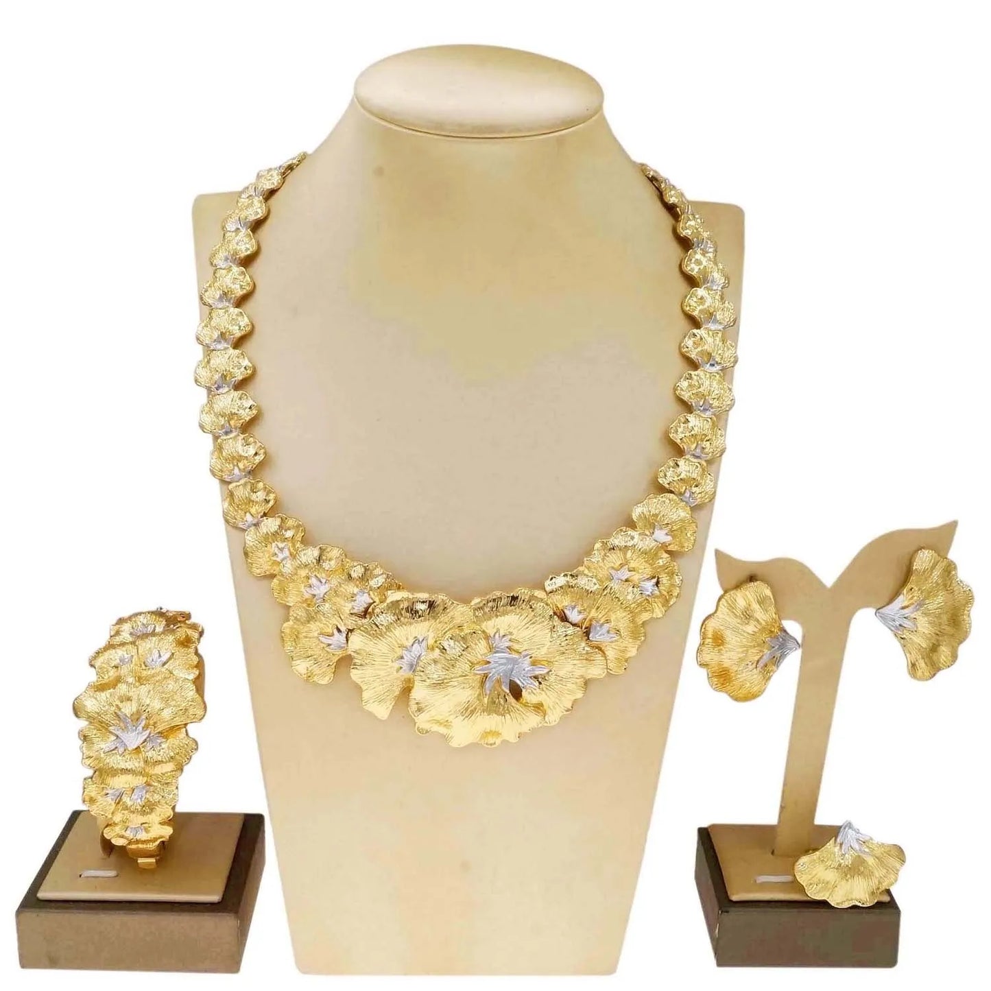 Zhuerrui Italian Gold Flower Jewelry Sets Exquisite Eco-Friendly Alloy Two-color Necklace Set Wedding Party Birthday Gift H00717