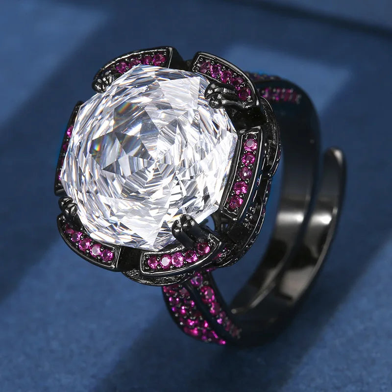 Gemfiori New Hot Selling Rose Zircon square Pendant Fashionable and Exquisite Adjustable Ring Jewelry Set