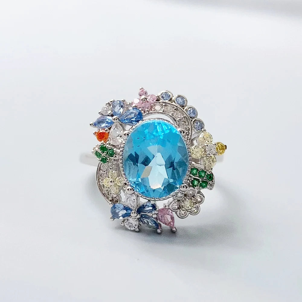 Gioiellieri New 925 Silver Gold Plated Pear Cut Natural Topaz Luxury Fashion Gemstone Jewelry Sets High Quality for Women Parties Engagement