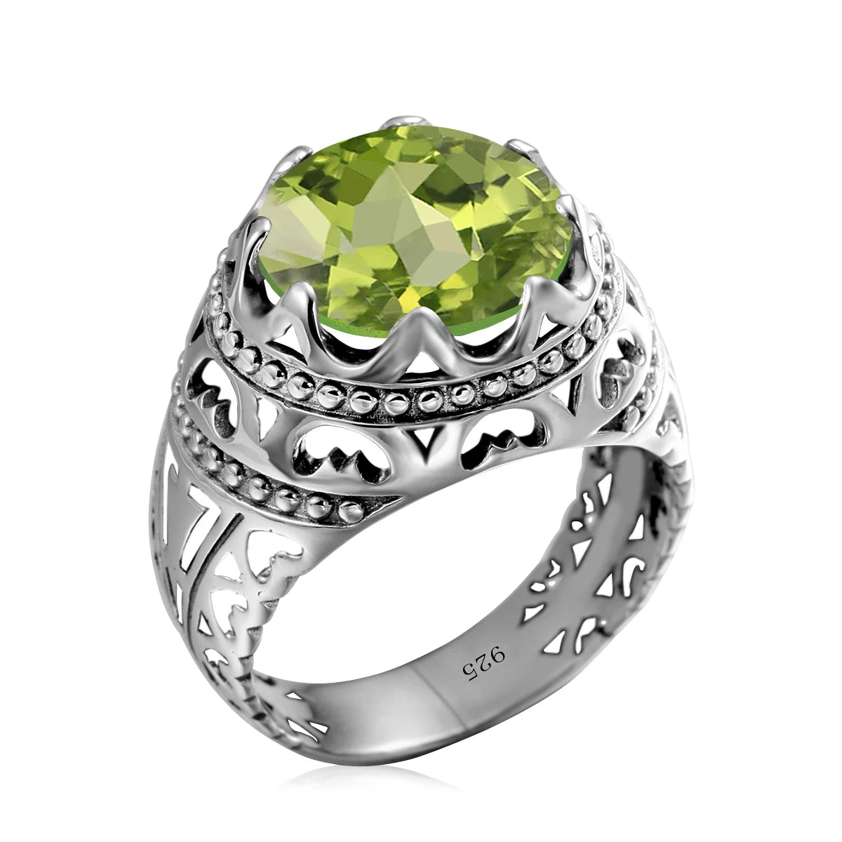 BiG-BOSS Vintage 925 Sterling Silver Men's Emerald Ring Gothic Punk Statement Jewelry Huge Gemstone Finger Rings for Men Custom Gift