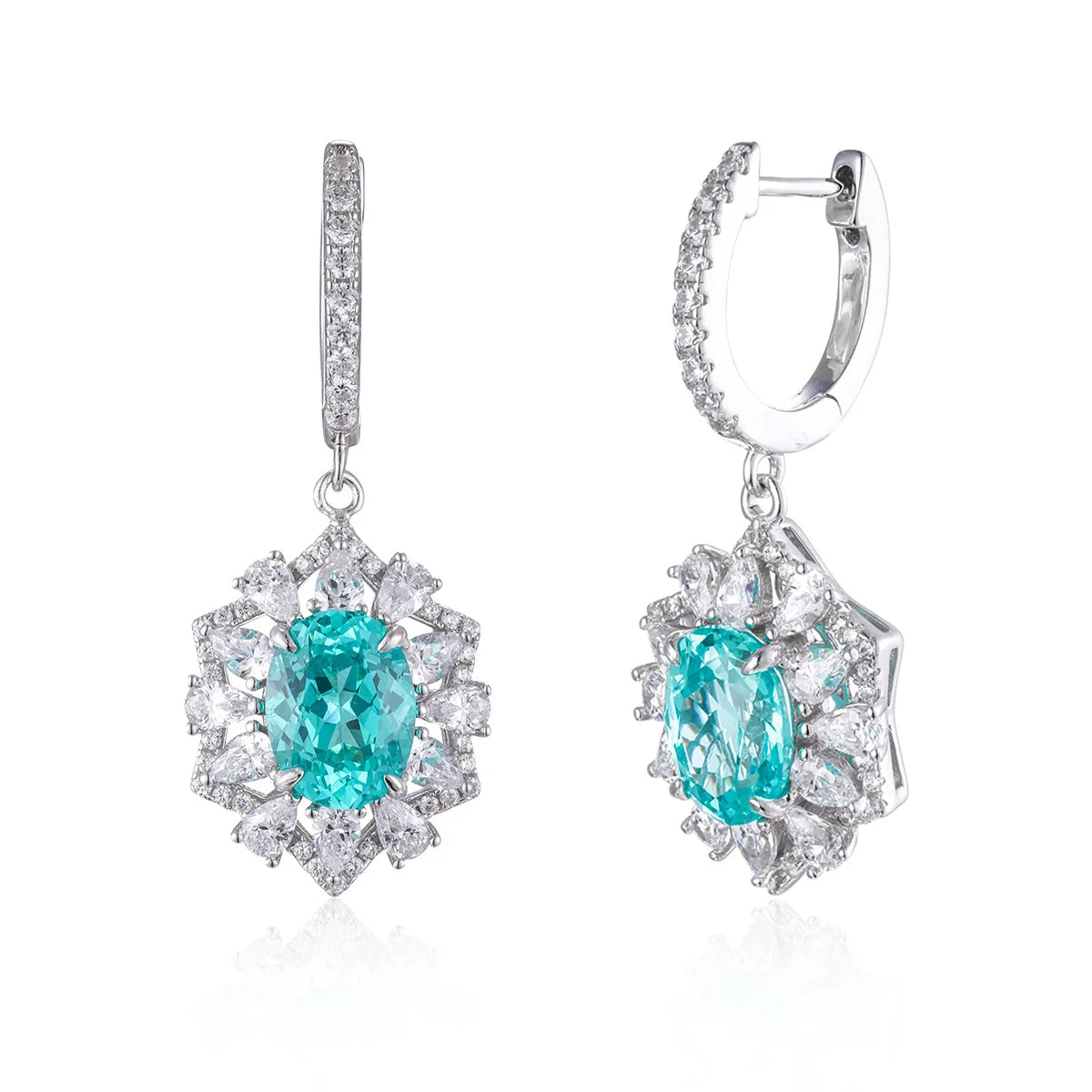 Lab Grown Paraiba Cluster Statement Jewelry Parure Rhodium Plated 925 Sterling Silver Gemstone Jewelry Set for Ball Accessories