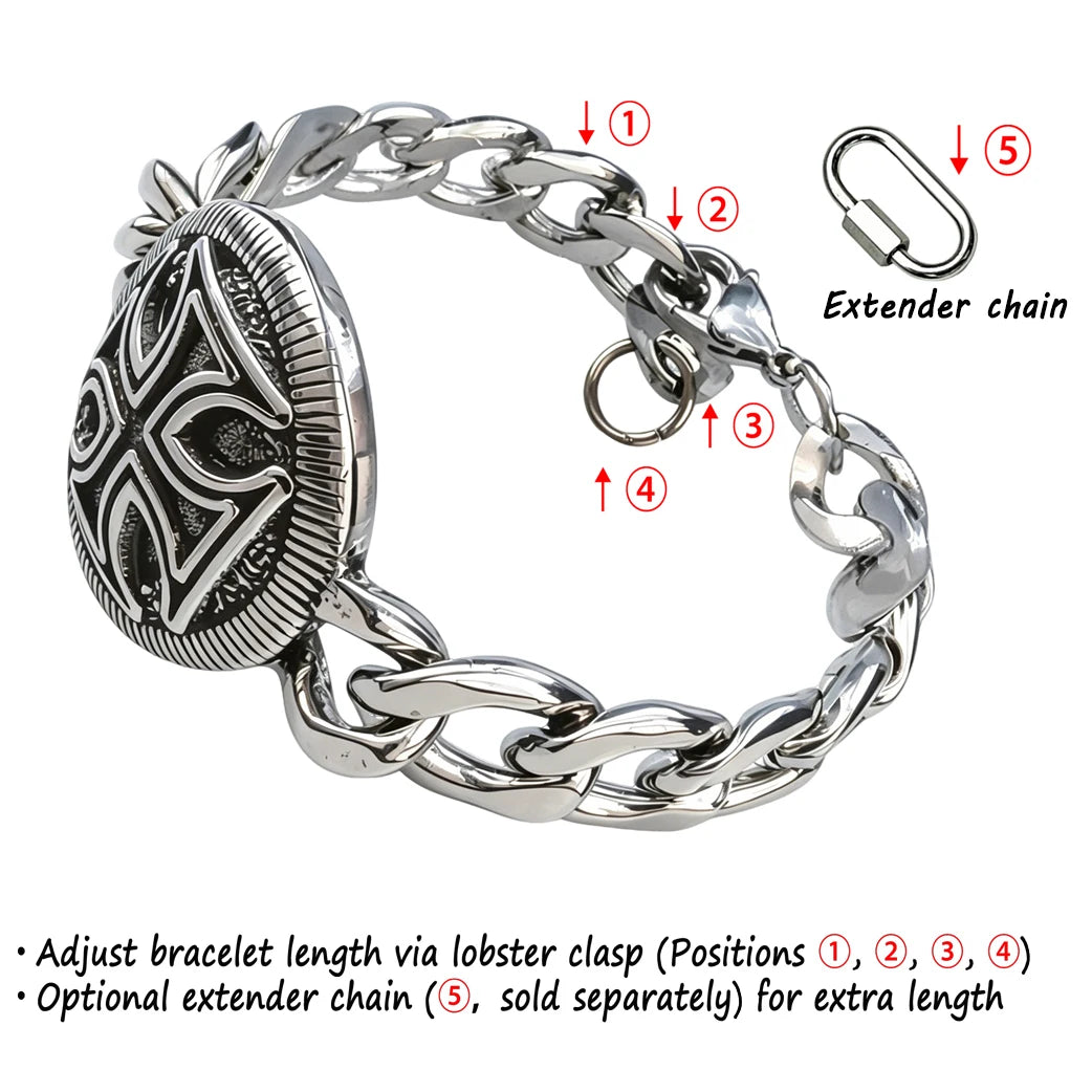 Vintage Men's Stainless Steel Bracelet Gothic Skull Celtic Knot Cross Cuban Chain Woven Braid Street Style Jewelry Gift