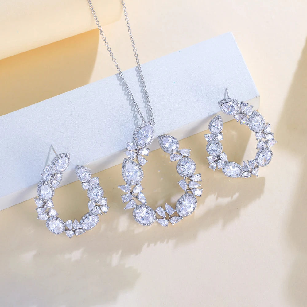 Trendy Fashion Cross Chain Link Big Necklace and Earrings Party Pendant Jewelry Set for Women Accessories