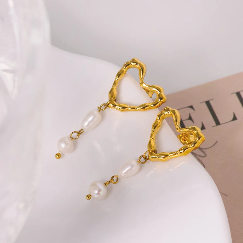 Vintage Stainless Steel Love Pearl Earrings18K Gold Plated Drop Earrings Drop Earrings Jewelry Women Exquisite Wedding Gift