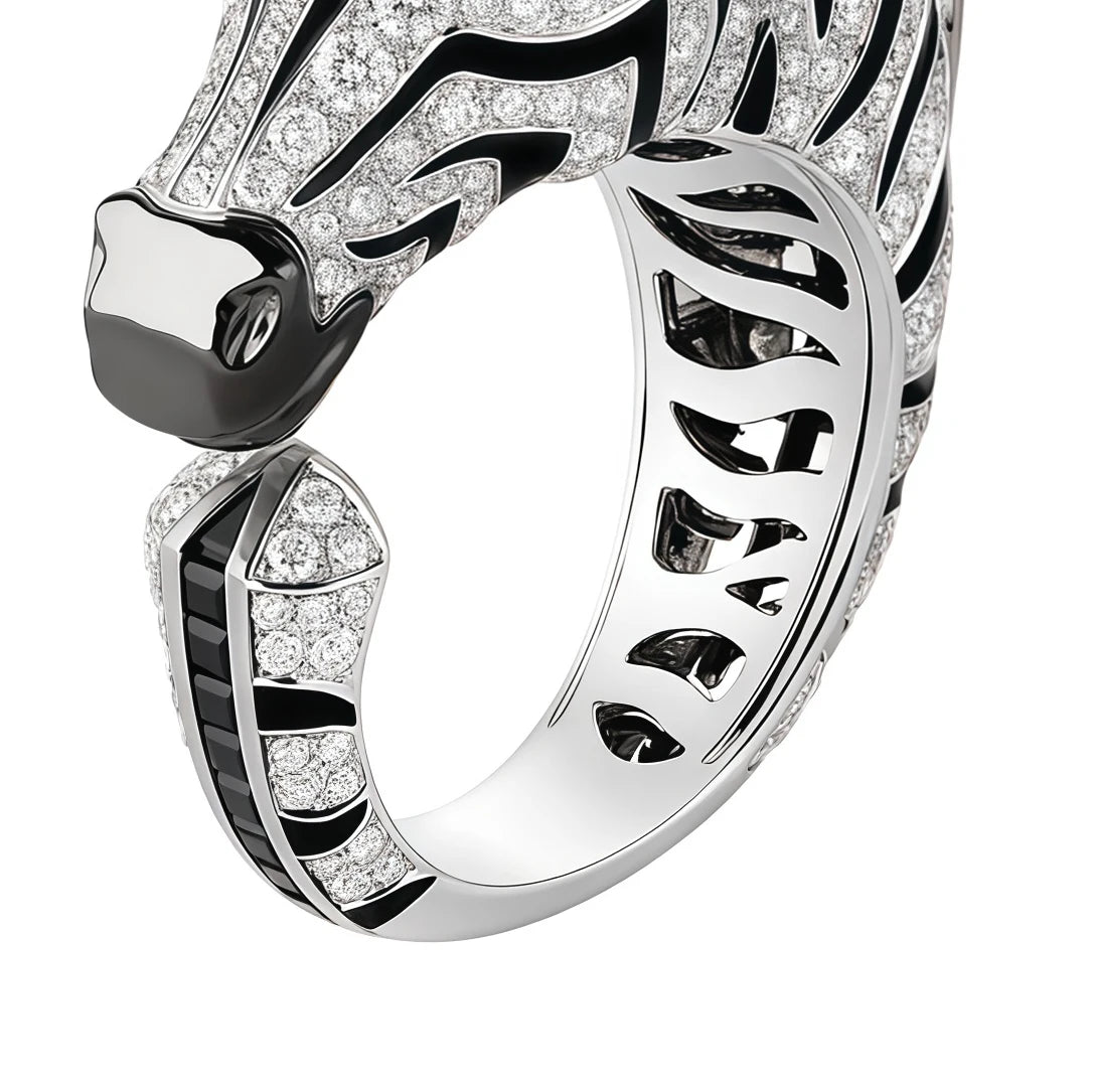 MUSHAN Jewelry Factory Luxury Brand Designer 925 Sterling Silver Rings High Carbon Diamond Zebra Black Enamel Jewelry Fine Ring