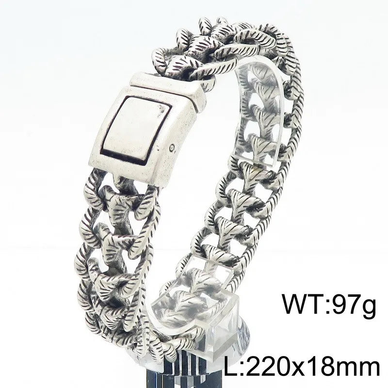 KALEN Men Vintage Matte/Polished 220mm Stainless Steel Striped Links Bracelet