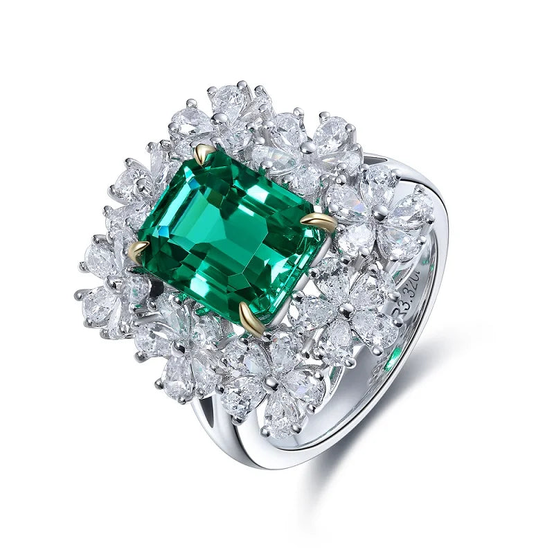 Gemfiori Custom Jewelry Ring 18k Gold Ring with Lab Grown Emerald and CVD Diamond from Shenzhen Gemfiori Wuzhou Gems