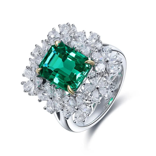 Gemfiori Custom Jewelry Ring 18k Gold Ring with Lab Grown Emerald and CVD Diamond from Shenzhen Gemfiori Wuzhou Gems