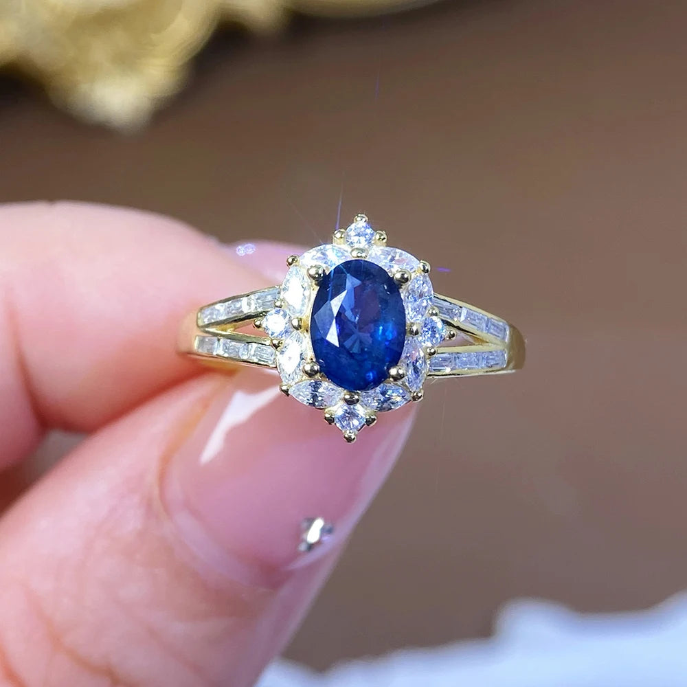 Gioiellieri High Quality Natural Blue Sapphire Ring S925 Silver Setting Minimalist Design Gemstone Jewelry Fashion Women's Accessory Gold