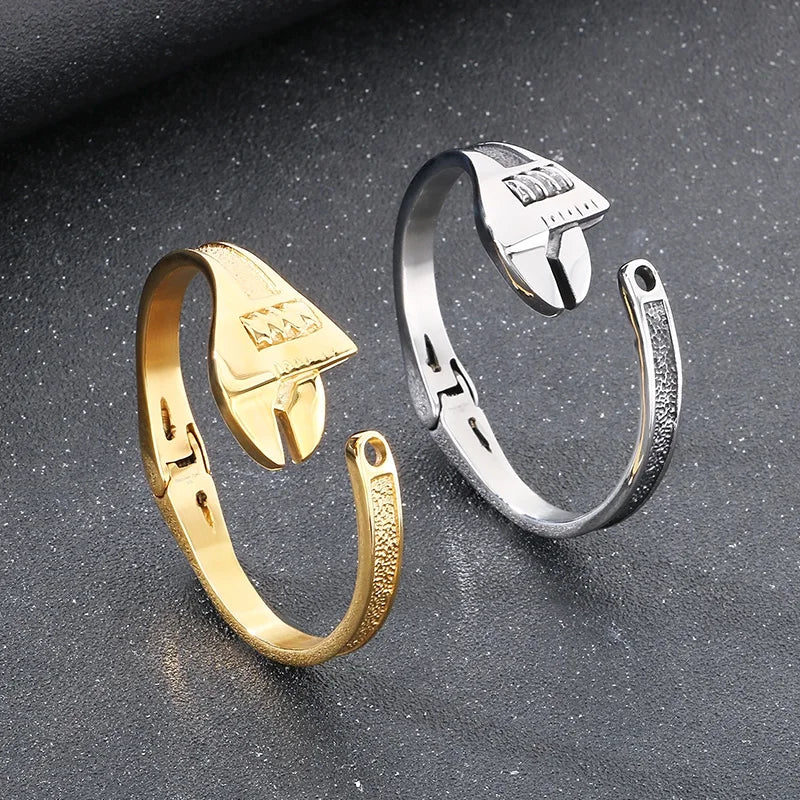 KALEN Men Cool Stainless Steel Fashion Bracelets & Bangles Open Cuff Wrench Charm Bracelet