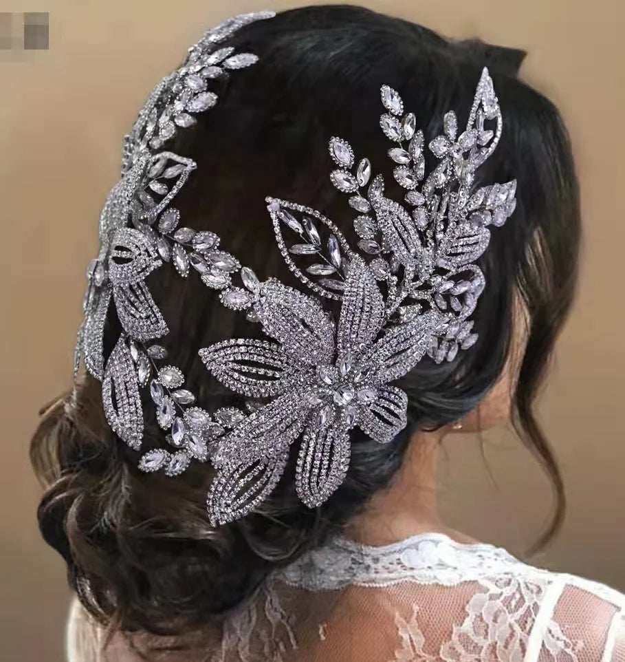 Feishiluo Luxury Cubic Crystal Hair Crown Tiara Soft Wedding Bridal Hairband Accessory