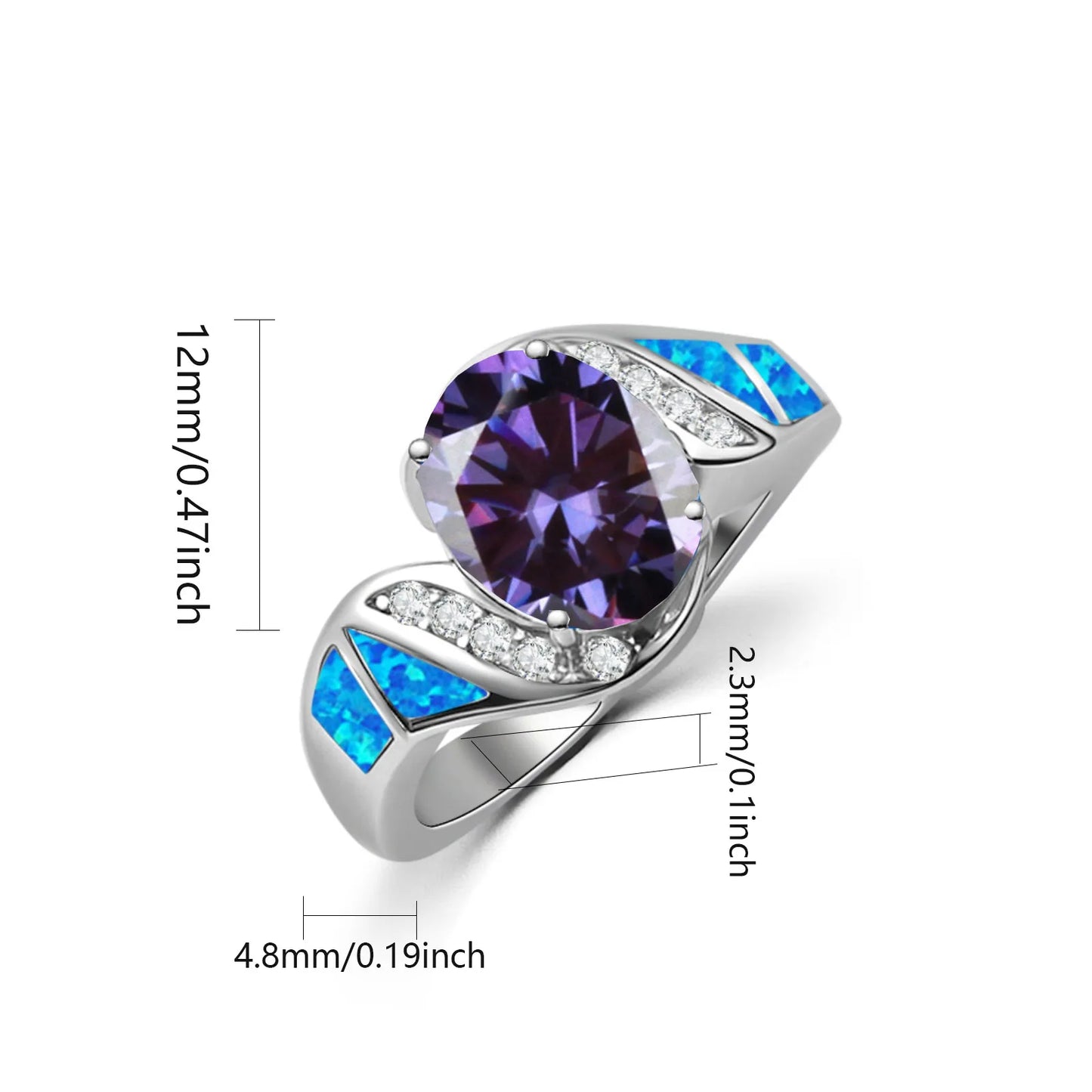 Statement Purple Gemstone & Blue Opal Ring | Zircon-Accented  Band | Luxury Fashion Jewelry for Women Men