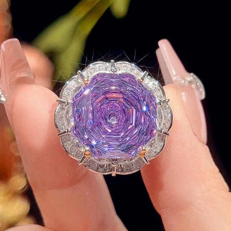 Gemfiori Light Luxury Jewelry Rose Violet Zircon Luxury Three Piece Set Wedding Party Fashion Matching
