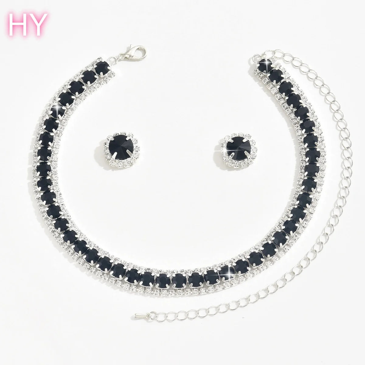 HY Necklace and Earrings Set Green Gemstone Evening Dress Women's Earrings and Necklace Jewelry Set