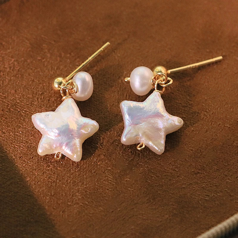 Natural Freshwater Pearl Pentagram Star Earrings 925 Pendant Gift for Women Jewelry GE1771A