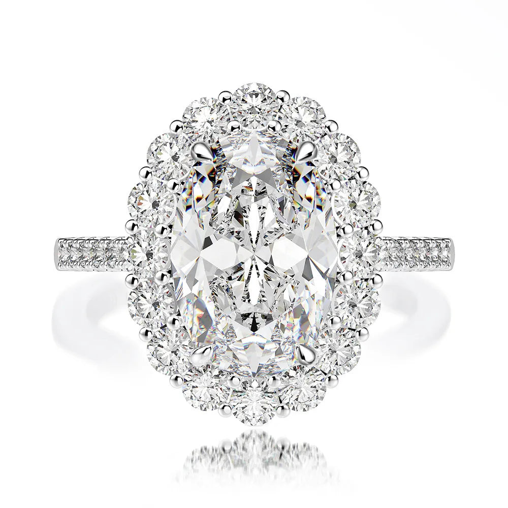 MuShan Jewelry Factory 5.6 Carat Egg Shaped Diamond Ring 8 * 12mm High Carbon Diamond Candy pink Diamond Ring S925 Silver