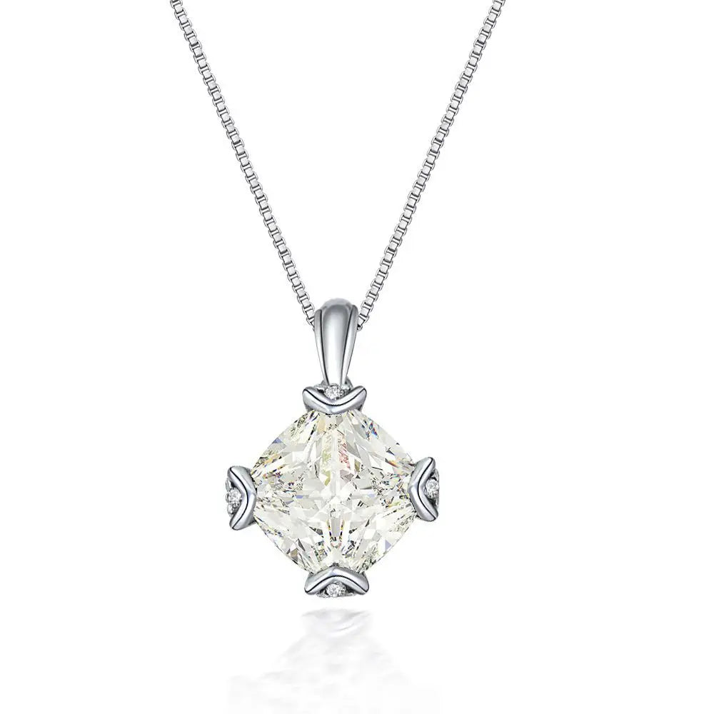 MUSHAN Jewelry Factory New 7 Carat White G Square 11*11 Necklace 925 Silver Fashionable and Sexy Neck Accessory 40+5cm