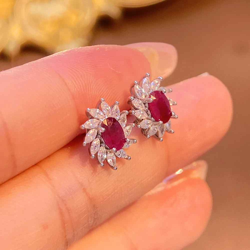 Gioiellieri Luxury Natural Red Ruby Earrings 925 Sterling Silver Wedding Party Gift Fine Jewelry