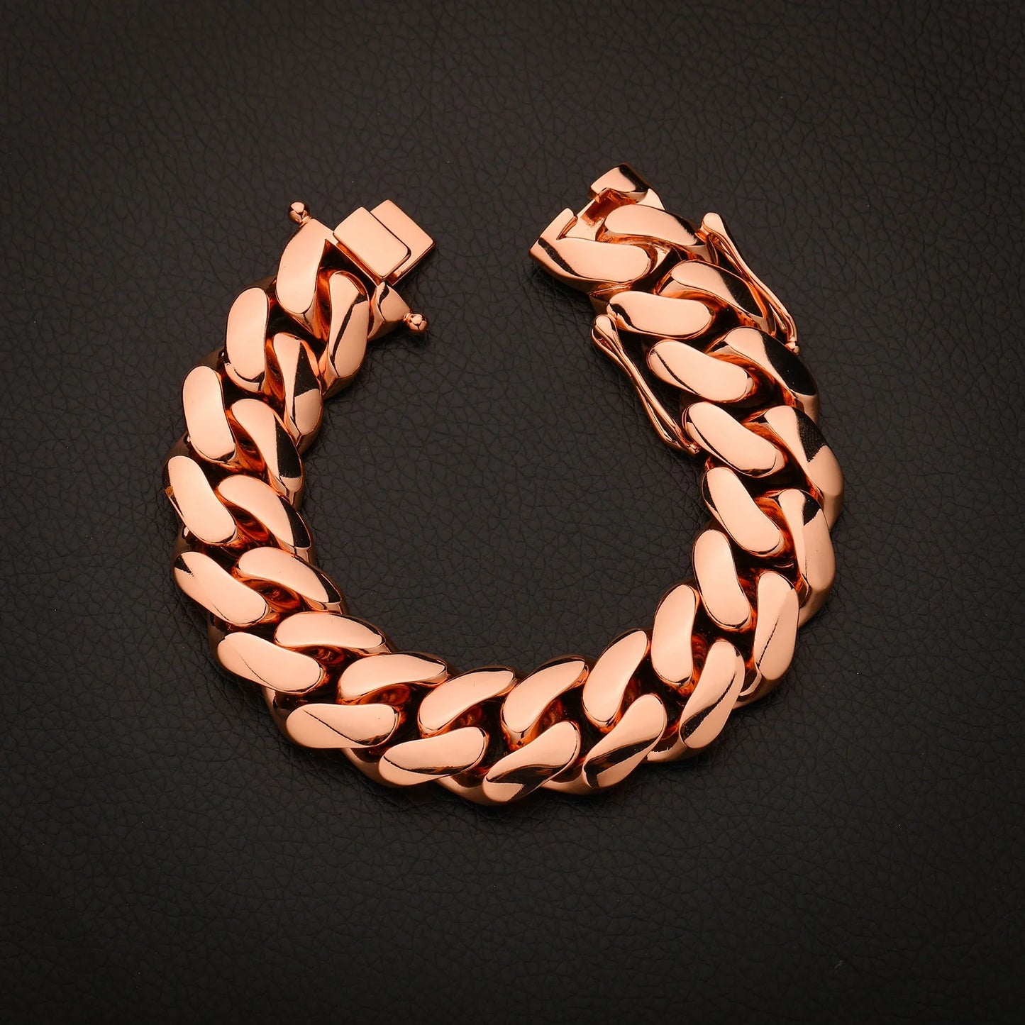Wholesale Tungsten Rose Gold Cuban Link Bracelet Classic Plain Polish Support Custom Zircon Clasp 3D Logo Laser Engraving Hip
