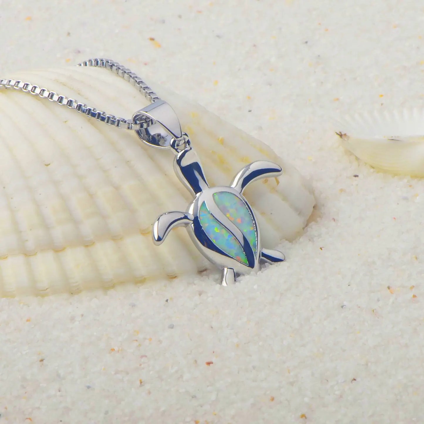 Aobao Vintage Opal Gemstone Pendant Necklace Silver Plated Copper Alloy Box Chain Women's Jewelry