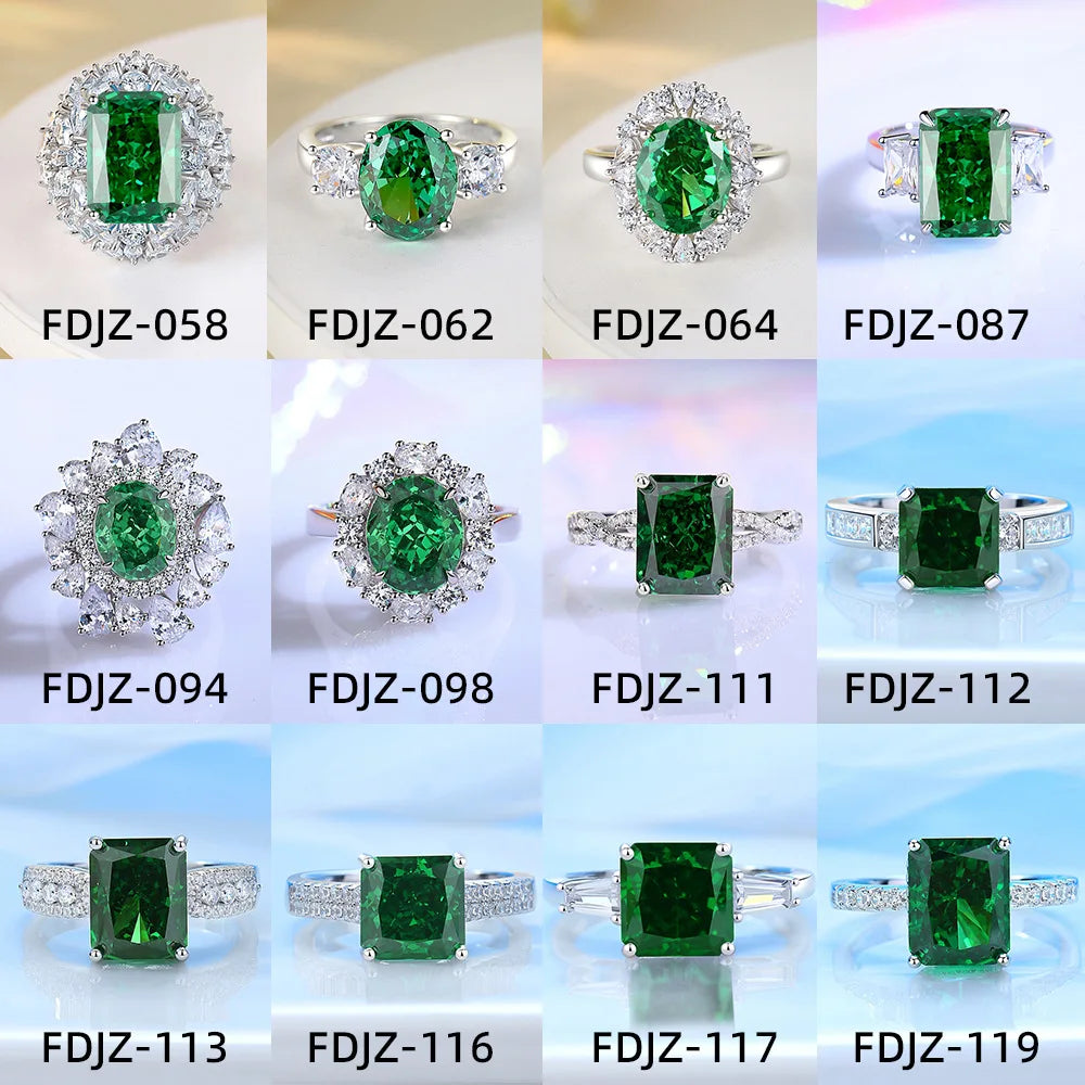 High Quality Fine Jewelry 925 Sterling Silver Green Zircon Ring for Women Gifts Emerald Luxury Women's Green Stone Ring Jewelry