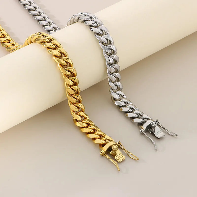 REBEL Hip Hop Cuban Chain Necklace & Bracelet | 12mm Stainless Steel Multi-Size