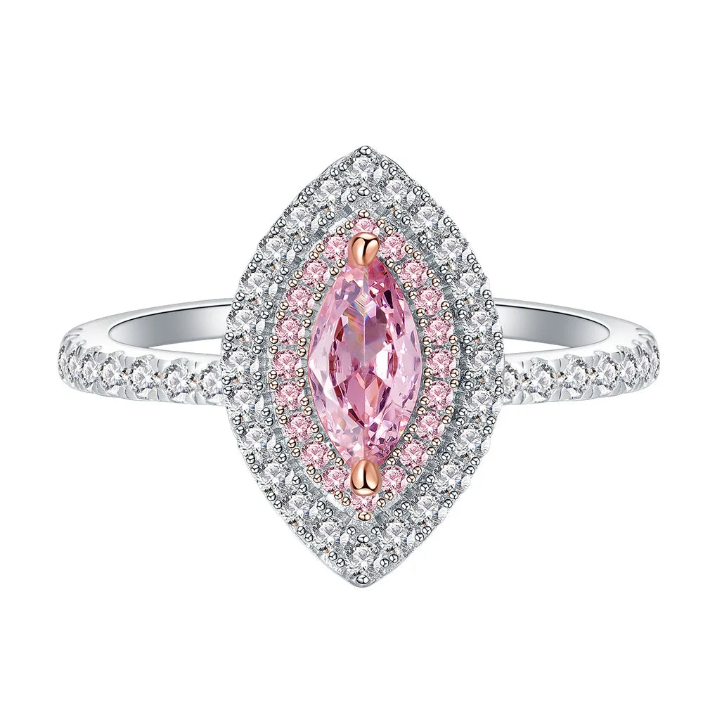 SILVERELLI Ice Flower Cut Pink Diamond Ring | 925 Sterling Silver | Platinum Plated