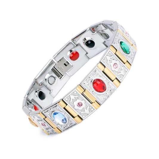 Stainless Steel Germanium Magnet 4-in-1 Energy Bracelet Men's Colored Diamond Titanium Steel Health Bracelet