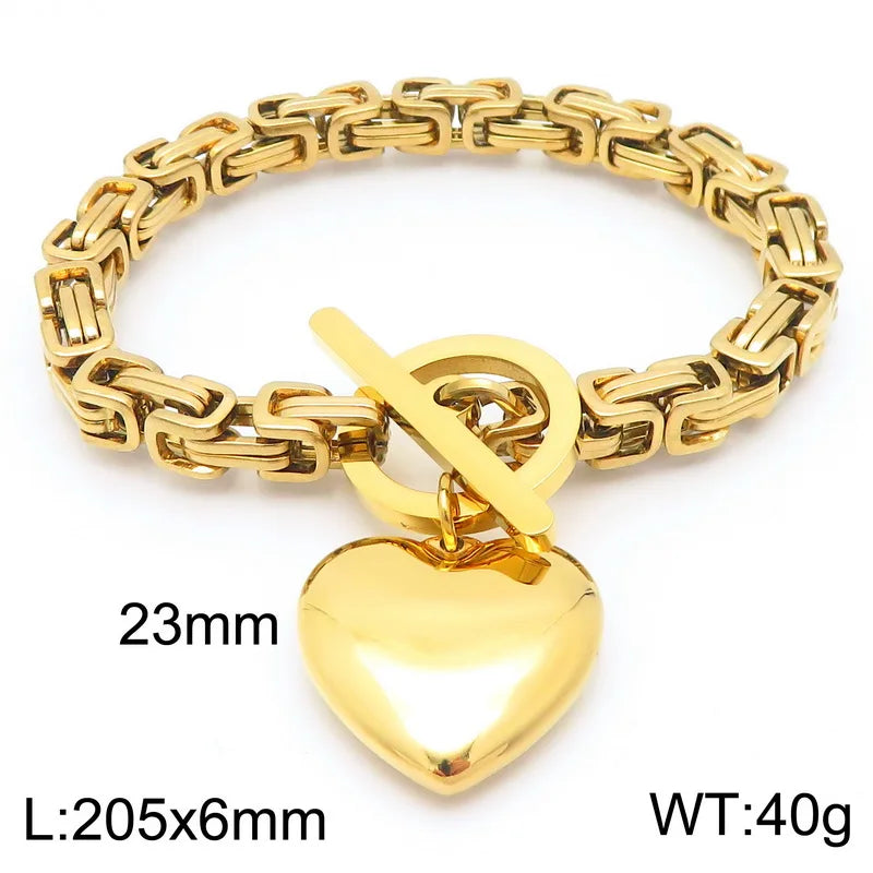 Kalen European and American Fashion Chain OT Buckle Chain Necklace Stainless Steel Smooth Heart Pendant Coarse Chain Set