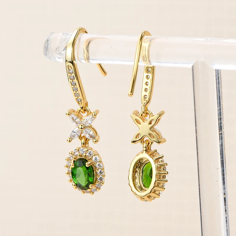 Gioiellieri Natural Chrome Diopside Earrings S925 Sterling Silver Dangle Earrings for Women Fine Jewelry Anniversary Gift May Birthstone