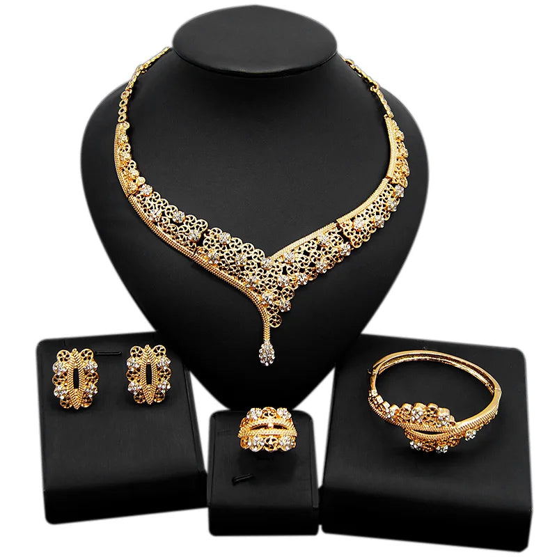 Zhuerrui Choking Necklace Bracelet Earrings Ring Jewelry Set Brazilian Gold Luxury Jewelry Set Gold Plated Jewelry SetHD20072214