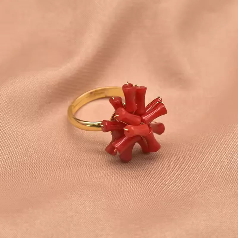 Red Coral Natural Pearls Fashion Accessories Set Fine Woman Ring Earrings Necklace Luxury Customized Jewelry Wedding