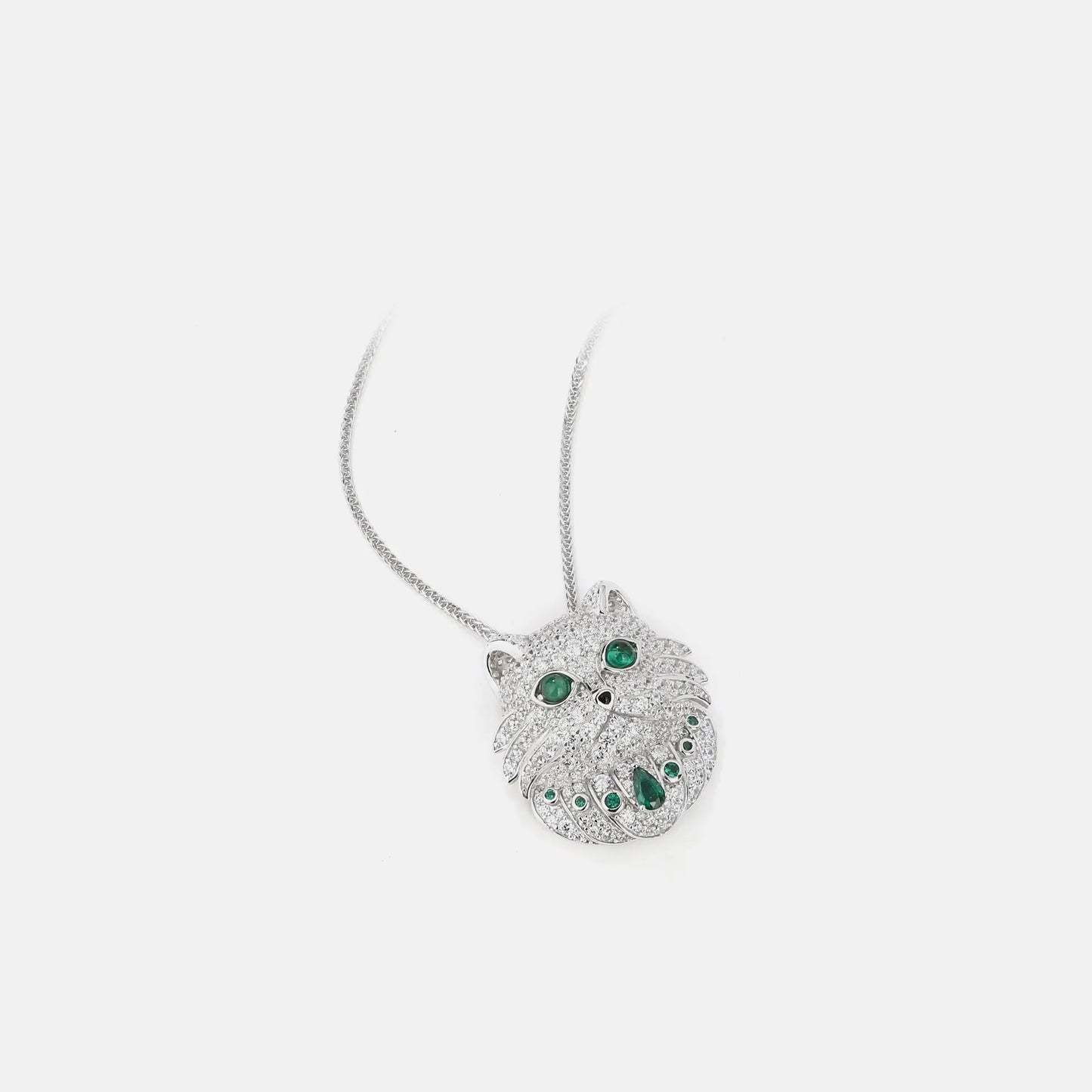 MUSHAN Jewelry Factory Persian Cat S925 Sterling Silver Necklace Exudes Sense of High End Electroplated White Gold