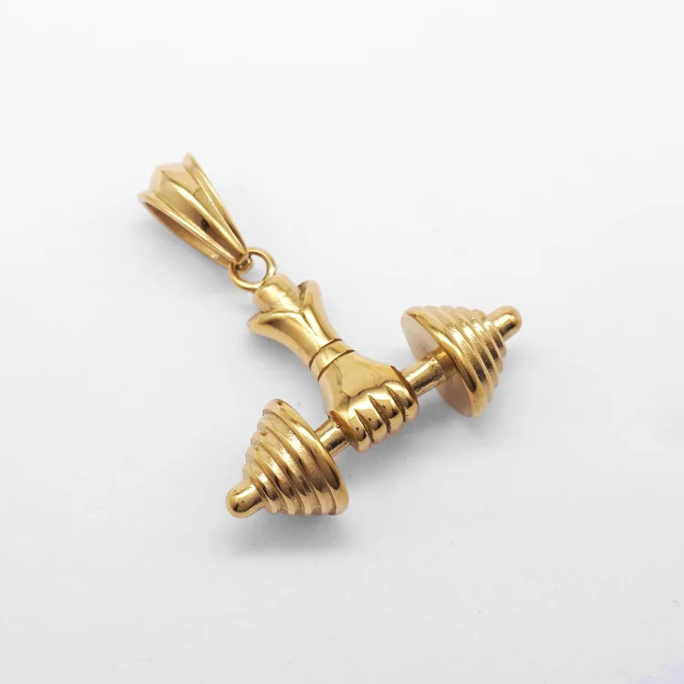 Hip Hop Fitness Handheld Dumbbell Waterproof Stainless Steel Fashion Pendant Necklaces Gold Plated for Male Man Men Wholesale