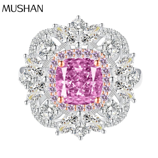 MuShan Jewelry Factory 4.5ct Ice Flower Cut Fat Square 8 * 8 High Carbon Diamond Ring for Women's Pure Silver Luxury Set Jewelry